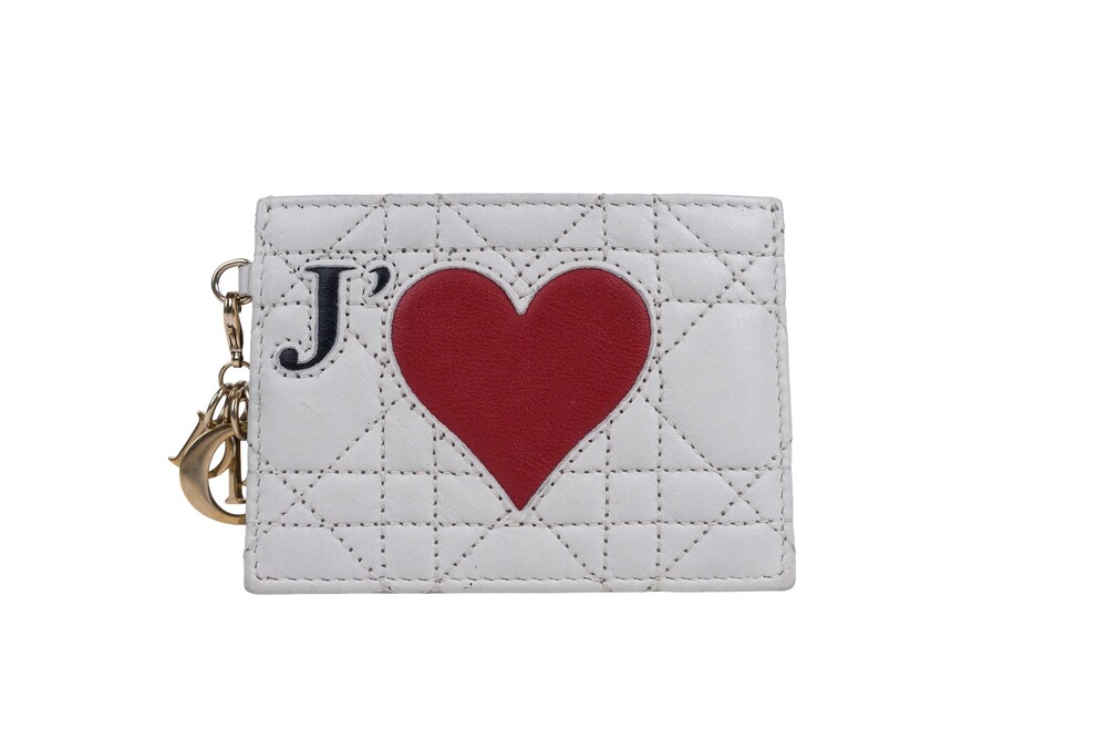 Christian Dior White Red Black DiorAmour Card Case Cannage Quilted Lambskin Gold